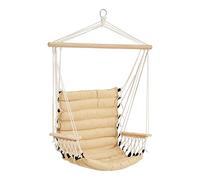 [en.casa] Fauteuil Suspendu Solide Chaise de Hamac pour Intérieur Extérieur Siège avec Accoudoirs Jusqu'à 100 kg Polyester Coton Bois Massif 50 x 55 x 45 cm Beige