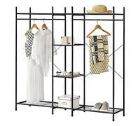 [en.casa] Garde-Robe Solide Portant avec Étagères Meuble de Rangement 4 Surfaces de Stockage 2 Tringles Acier Laqué 150 x 150 x 40 cm Noir