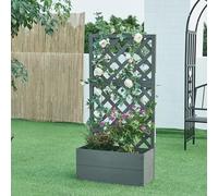 [en.casa] Jardinière avec Treillis Grande Taille Bac à Fleurs avec Support pour Plantes Grimpantes Extérieur Résistant aux UV Intempéries Brise-Vue Jardin Terasse Bois Composite 135 x 65 x 30 cm Gris