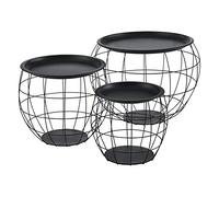 [en.casa] Kit de 3 Tables Gigognes Tables de Salon Tables Basses Paniers Métal Noir Plusieurs Tailles