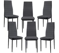 [en.casa] Kit de 6 x Chaises de Salle à Manger Cuir synthétique 96x43x52 cm Gris foncé