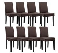 [en.casa] Kit de 8 Chaises rembourées Bois Cuir-synthétique 90x42x48 cm Marron Mat