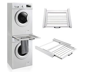 [en.casa] Kit de Superposition Universel avec Porte-Serviettes Coulissant Cadre pour Lave-Linge Sèche-Linge Standard 60 cm Machine à Laver Acier Laqué Blanc