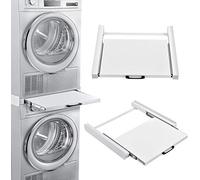 [en.casa] Kit de Superposition Universel Cadre avec Tablette Coulissante pour Lave-Linge Sèche-Linge Standard 60 cm Machine à Laver Acier Laqué Blanc