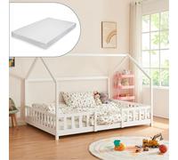 [en.casa] Lit Cabane avec Matelas à Mousse Froide Anti-Allergique Lit Enfant en Forme de Maison avec Sommier à Lattes Barrière de Sécurité Bois de Pin Contreplaqué 120 x 200 cm Blanc
