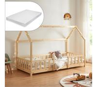 Lit d'enfant Forme Maison Sisimiut avec Matelas à Mousse à Froid 200 x 90 cm Naturel [en.casa]