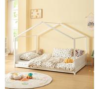 [en.casa] Lit Cabane d'enfant en Forme de Maison Lit Simple avec Sommier à Lattes Style Scandinave Capacité de Charge 180 kg Bois de Pin Contreplaqué 120 x 200 cm Blanc