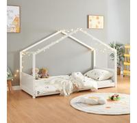 [en.casa] Lit Cabane d'enfant en Forme de Maison Lit Simple avec Sommier à Lattes Style Scandinave Capacité de Charge 140 kg Bois de Pin Contreplaqué 90 x 200 cm Blanc