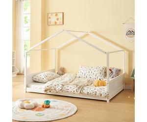 [en.casa] Lit Cabane d'enfant en Forme de Maison Lit Simple avec Sommier à Lattes Style Scandinave Capacité de Charge 180 kg Bois de Pin Contreplaqué 120 x 200 cm Blanc