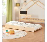 [en.casa] Lit Cabane Gigogne Lit Enfant avec Couchage Supplémentaire pour Invités en Forme de Maison Capacité 100 kg Bois de Pin Contreplaqué 90 x 200 cm Naturel Noir