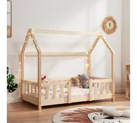 [en.casa] Lit Cabane Lit Enfant en Forme de Maison avec Sommier à Lattes avec Grille de Protection Confortable Capacité de Charge 50 kg Bois de Pin Contreplaqué 70 x 140 cm Naturel