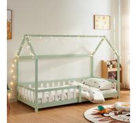 [en.casa] Lit Cabane Lit Enfant en Forme de Maison avec Sommier à Lattes avec Grille de Protection Confortable Capacité de Charge 120 kg Bois de Pin Contreplaqué 90 x 200 cm Vert Menthe