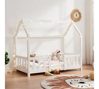 [en.casa] Lit Cabane Lit Enfant en Forme de Maison avec Sommier à Lattes avec Grille de Protection Confortable Capacité de Charge 50 kg Bois de Pin Contreplaqué 70 x 140 cm Blanc