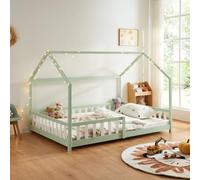 [en.casa] Lit Cabane Lit Enfant en Forme de Maison avec Sommier à Lattes avec Grille de Protection Confortable Capacité de Charge 120 kg Bois de Pin Contreplaqué 120 x 200 cm Vert Menthe