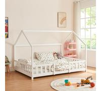 [en.casa] Lit Cabane Lit Enfant en Forme de Maison avec Sommier à Lattes avec Grille de Protection Confortable Capacité de Charge 150 kg Bois de Pin Contreplaqué 120 x 200 cm Blanc
