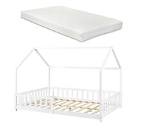 Lit cabane Hesel avec matelas à mousse froid 120 x 200 cm blanc