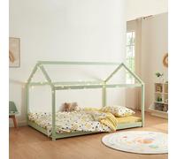 [en.casa] Lit Cabane pour Enfant avec Sommier à Lattes Lit Double en Forme de Maison sans Matelas Capacité 140 kg Bois de Pin Contreplaqué 140 x 200 cm Vert Menthe