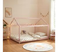 [en.casa] Lit Cabane pour Enfant avec Sommier à Lattes Lit en Forme de Maison sans Matelas Capacité de Charge 140 kg Bois de Pin Contreplaqué 120 x 200 cm Rose