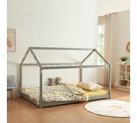 [en.casa] Lit Cabane pour Enfant avec Sommier à Lattes Lit en Forme de Maison sans Matelas Capacité de Charge 140 kg Bois de Pin Contreplaqué 120 x 200 cm Gris