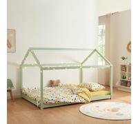 [en.casa] Lit Cabane pour Enfant avec Sommier à Lattes Lit en Forme de Maison sans Matelas Capacité de Charge 140 kg Bois de Pin Contreplaqué 120 x 200 cm Vert Menthe