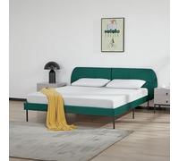 [en.casa] Lit Capitonné Cadre de Lit Double avec Sommier à Lattes Tête de Lit Rembourré Confortable Capacité de Charge 220 kg Bois de Pin Contreplaqué Polyester 160 x 200 cm Vert Foncé
