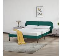 [en.casa] Lit Capitonné Cadre de Lit Double avec Sommier à Lattes Tête de Lit Rembourré Confortable Capacité de Charge 220 kg Bois de Pin Contreplaqué Polyester 140 x 200 cm Vert Foncé