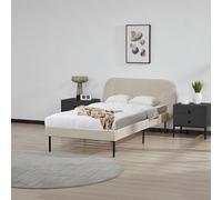 [en.casa] Lit Capitonné Cadre de Lit Simple avec Sommier à Lattes Tête de Lit Rembourré Confortable Capacité de Charge 110 kg Bois de Pin Contreplaqué Polyester 90 x 200 cm Beige