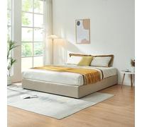 [en.casa] Lit Coffre avec Sommier à Lattes Rabattable Cadre de Lit Double avec Compartiment de Rangement Capacité 500 kg MDF Polyester Contreplaqué Métal Plastique 180 x 200 cm Beige