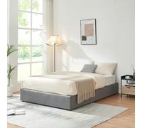 [en.casa] Lit Coffre avec Sommier à Lattes Rabattable Cadre de Lit Double avec Compartiment de Rangement Capacité 500 kg MDF Polyester Contreplaqué Métal Plastique 140 x 200 cm Gris