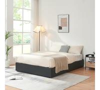 [en.casa] Lit Coffre avec Sommier à Lattes Rabattable Cadre de Lit Double avec Compartiment de Rangement Capacité 500 kg MDF Polyester Contreplaqué Métal Plastique 140 x 200 cm Noir