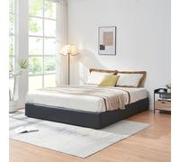 [en.casa] Lit Coffre avec Sommier à Lattes Rabattable Cadre de Lit Double avec Compartiment de Rangement Capacité 500 kg MDF Simili Contreplaqué Métal Plastique 180 x 200 cm Noir