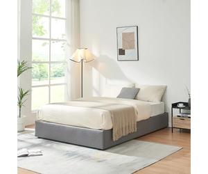 [en.casa] Lit Coffre avec Sommier à Lattes Rabattable Cadre de Lit Double avec Compartiment de Rangement Capacité 500 kg MDF Polyester Contreplaqué Métal Plastique 140 x 200 cm Gris