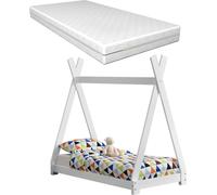 Lit Tipi pour Enfants avec Matelas Orthopédique Onejda Blanc 70 x 140 cm [en.casa] Blanc G