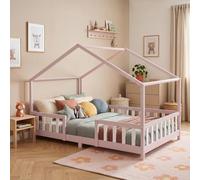 [en.casa] Lit d'enfant Cabane Treviolo 120 x 200 cm Lit Montessori en Forme de Maison avec Barrière et Sommier à Lattes Solide Style Scandinave Capacité de Charge 200 kg Bois de Pin Rose Blanc