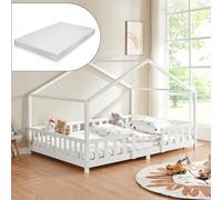 [en.casa] Lit d'enfant Cabane Treviolo 120 x 200 cm Lit Montessori en Forme de Maison avec Matelas Bois de Pin Blanc
