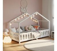 [en.casa] Lit d'enfant Cabane Treviolo 90 x 200 cm Lit Montessori en Forme de Maison avec Barrière et Sommier à Lattes Solide Style Scandinave Capacité de Charge 120 kg Bois de Pin Blanc