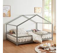 [en.casa] Lit d'enfant Cabane Treviolo 90 x 200 cm Lit Montessori en Forme de Maison avec Barrière et Sommier à Lattes Solide Style Scandinave Capacité de Charge 120 kg Bois de Pin Gris Clair Blanc