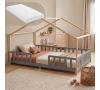 [en.casa] Lit d'enfant Cabane Treviolo Matelas 120 x 200 cm Gris Naturel