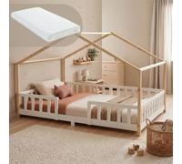 [en.casa] Lit d'enfant Cabane Treviolo Matelas 140 x 200 cm Blanc Naturel