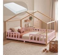 [en.casa] Lit d'enfant Cabane Treviolo Matelas 140 x 200 cm Rose Naturel