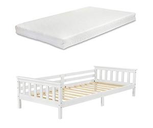 [en.casa] Lit d'enfant Design Cadre Stylé Structure Solide Capacité de Charge 100 kg Matelas à Mousse à Froid Bois de Pin Contreplaqué 200 x 90 cm Blanc