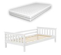 [en.casa] Lit d'enfant Design Cadre Stylé Structure Solide Capacité de Charge 50 kg Matelas Orthopédique Bois de Pin Contreplaqué 140 x 70 cm Blanc