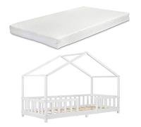 Lit d'enfant Treviolo Forme Maison avec Matelas à Mousse à Froid 200 x 90 cm Blanc [en.casa] Blanc G