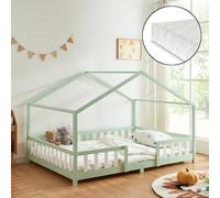 [en.casa] Lit d'enfant Design en Forme Maison avec Grille de Protection Construction Solide avec Matelas à Mousse à Froid Capacité de Charge 120 kg Bois de Pin Contreplaqué 200 x 120 cm Vert Menthe