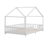 [en.casa] Lit d'enfant Design en Forme Maison avec Grille de Protection Construction Solide Capacité de Charge 120 kg Bois de Pin Contreplaqué 200 x 120 cm Blanc Mat Laqué