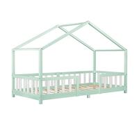 [en.casa] Lit d'enfant Design en Forme Maison avec Grille de Protection Construction Solide Capacité de Charge 100 kg Bois de Pin Contreplaqué 200 x 90 cm Menthe Blanc Mat Laqué