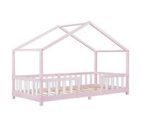 [en.casa] Lit d'enfant Design en Forme Maison avec Grille de Protection Construction Solide Capacité de Charge 100 kg Bois de Pin Contreplaqué 200 x 90 cm Rose Blanc Mat Laqué