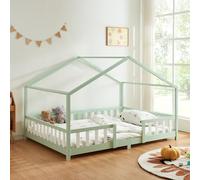 [en.casa] Lit d'enfant Design en Forme Maison avec Grille de Protection Construction Solide Capacité de Charge 150 kg Bois de Pin Contreplaqué 200 x 140 cm Vert Menthe