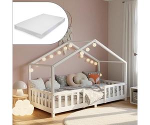 [en.casa] Lit d'enfant Design en Forme Maison Grille de Protection Construction Solide Matelas Orthopédique Capacité de Charge 70 kg Bois de Pin Contreplaqué 160 x 80 cm Blanc Mat Laqué