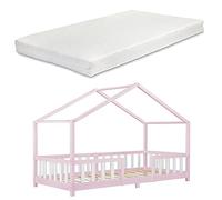 Lit d'enfant Treviolo Forme Maison avec Matelas à Mousse à Froid 200 x 90 cm Rose Blanc [en.casa]